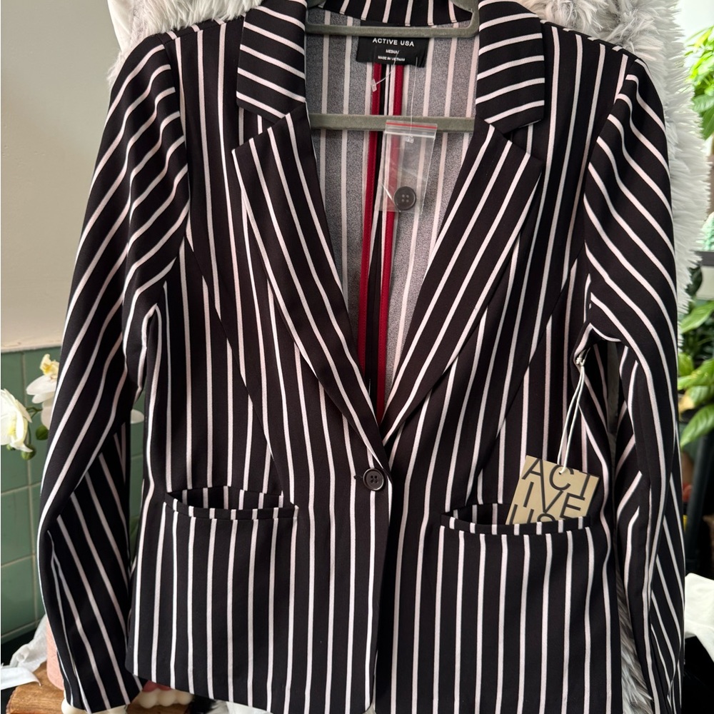 Active USA Striped Black and White Blazer